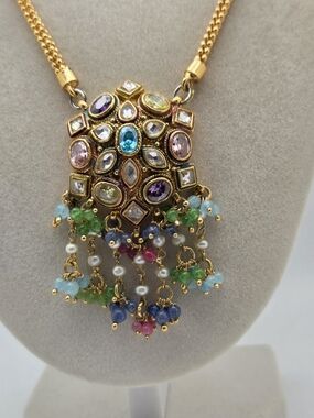 Indian Kundan Style Multi-Gemstone Statement Necklace - 16"